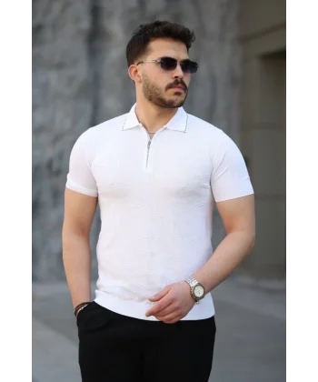 Erkek Viskon Kumaş Polo Yaka Desenli Tişört