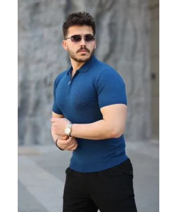 Erkek Viskon Kumaş Polo Yaka Desenli Tişört