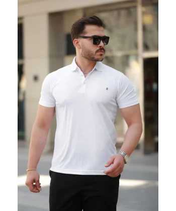 Erkek Yakalı Arma Detaylı Kısa Kollu Tişört