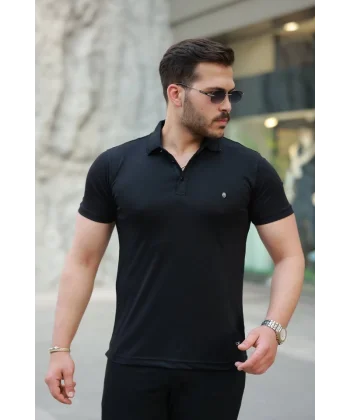 Erkek Yakalı Arma Detaylı Kısa Kollu Tişört