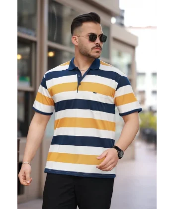 Erkek Yakalı çok Renkli Kısa Kollu T-shirt