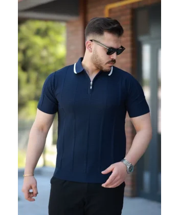 Erkek Yakalı Fermuarlı Kısa Kollu T-shirt