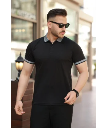 Erkek Yakalı Kagi Kumaş Kısa Kollu T-shirt