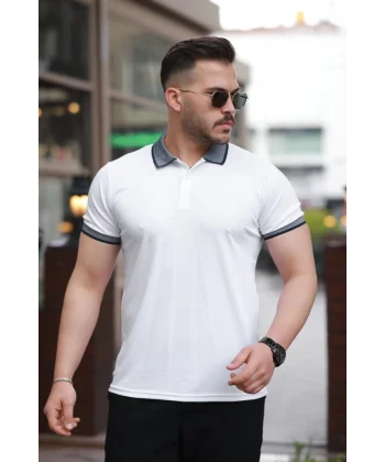 Erkek Yakalı Kagi Kumaş Kısa Kollu T-shirt