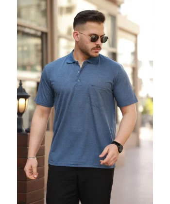 Erkek Yakalı Mini Jakarlı Kısa Kollu T-shirt