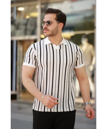 Erkek Yakalı örme Kumaş Kısa Kollu T-shirt