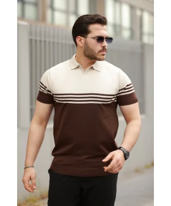 Erkek Yakalı Parça Renk Kısa Kollu T-shirt