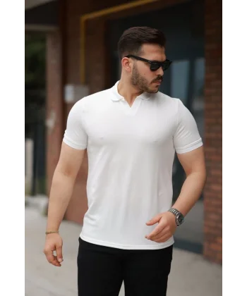 Erkek Yakalı Waffle Dokulu Kısa Kollu Tişört