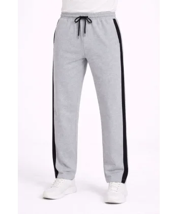 Erkek Yandan Şeritli Boru Paça Eşofman Altı 3 iplik Pamuklu Eşofman - Gri