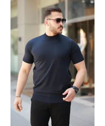 Erkek Yarım Balıkçı Yaka Kısa Kollu Tişört