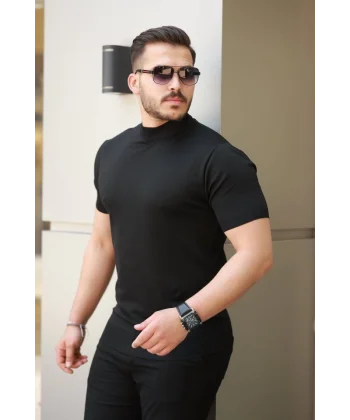 Erkek Yarım Balıkçı Yaka Kısa Kollu Tişört