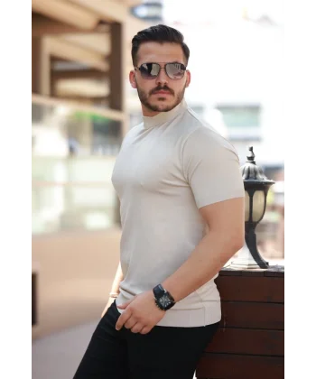 Erkek Yarım Balıkçı Yaka Kısa Kollu Tişört