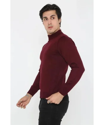 Erkek Yarım Balıkçı Yaka Triko Kazak - Bordo