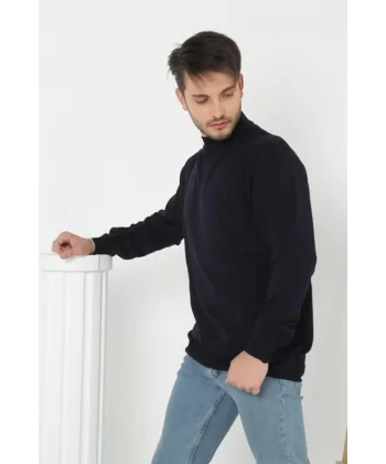 Erkek Yarım Balıkçı Yaka Triko Kazak - Lacivert