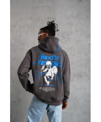 Erkek Yıldırım Baskılı Kapşonlu Sweatshirt - Gri