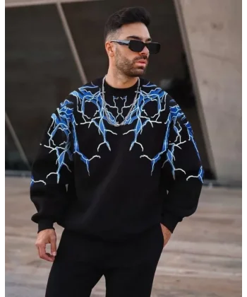 Erkek Yıldırım Bisiklet Yaka Sweat - Siyah