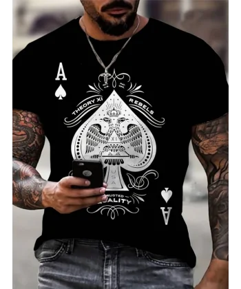 Erkekkısa Kollu Yuvarlak Yaka Desenli Viskon T-shirt