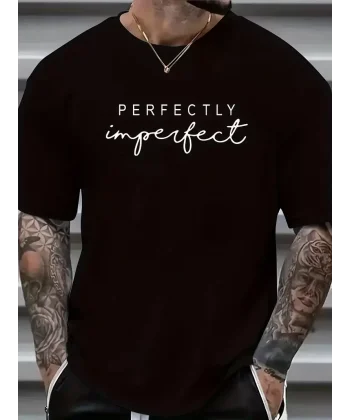 erkekler için Ön Arka Baskılı PERFECTLY günlük Kısa Kol tişört - Siyah