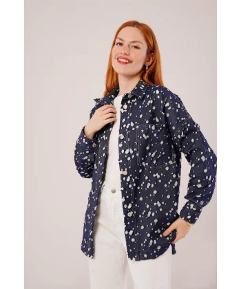 Eskitme Görünümlü Denim avi Gömlek