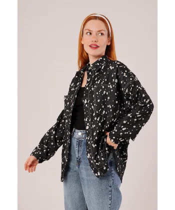 Eskitme Görünümlü Denim iyah Gömlek