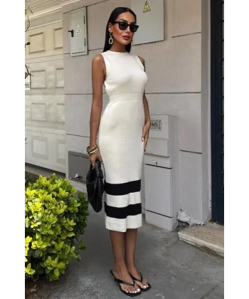 Etek Ucu Şerit Detaylı Triko Elbise 2831