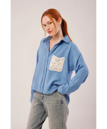 Etnik Cep Detaylı avi Gömlek