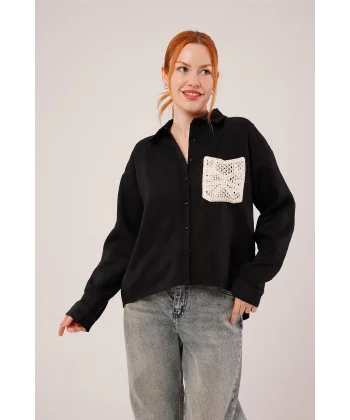 Etnik Cep Detaylı iyah Gömlek