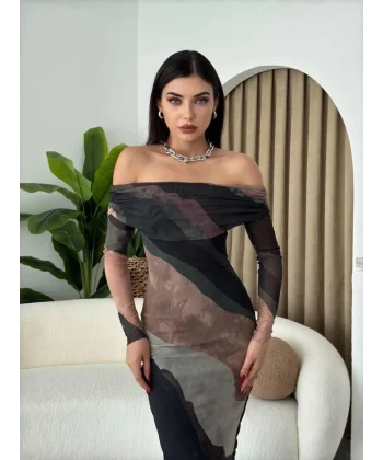 evilla adonna Yaka Tül Elbise