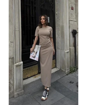 Fancy Büzgülü Midi Elbise 2695-8