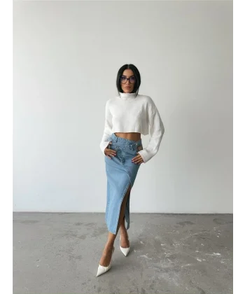 FERMUAR DETAYLI KOT ŞALVAR PANTOLON - Lacivert