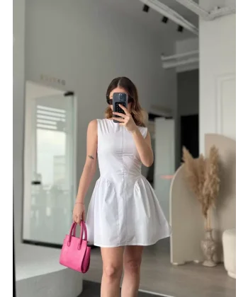 Fermuar detaylı Mini Elbise - Beyaz