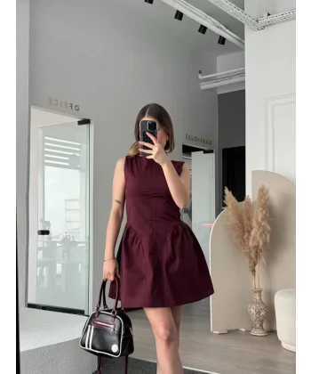 Fermuar detaylı Mini Elbise - Kahve