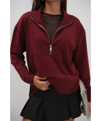 Fermuar Ve Dikiş Detaylı Sweatshirt
