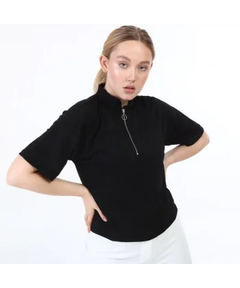 Fermuarli Crop Ti̇şört