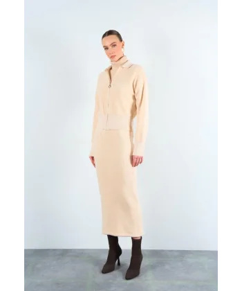 Fermuarlı Etekli Takım  Vanilya