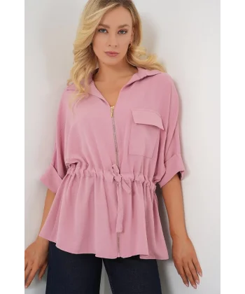 Fermuarlı Gömlek 0721 - Pudra