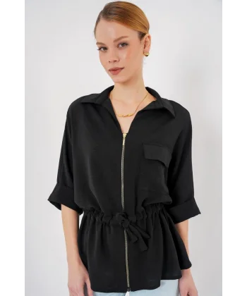 Fermuarlı Gömlek 0721 - Siyah