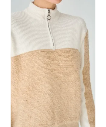 Fermuarlı Kazak  BejKrem