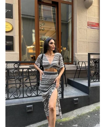 FİE DANTE BUZ  YIRTAÇI ETEK TAKI  Bej