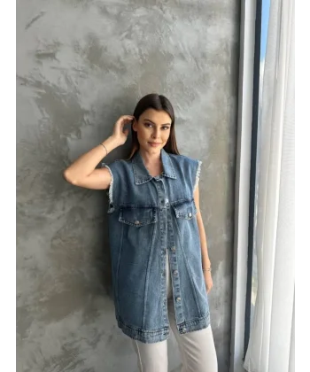 Fırfır Detaylı Kot Yelek