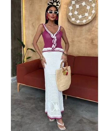 Fırfır Detaylı Uzun Etekli Triko Takım 10115