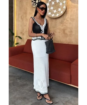 Fırfır Detaylı Uzun Etekli Triko Takım 10115