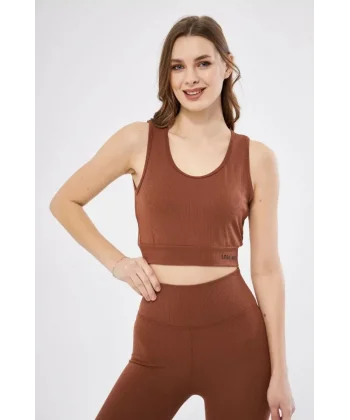 Fitilli Baskılı Crop  Kahve