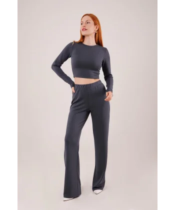 Fitilli Bluz Ve Pantolon Antrasit İkili Takım