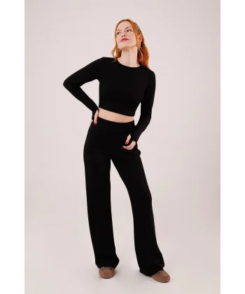 Fitilli Bluz Ve Pantolon iyah İkili Takım