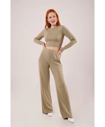 Fitilli Bluz Ve Pantolon Yeşil İkili Takım