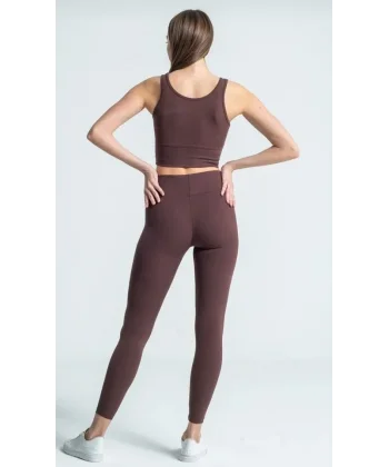 Fitilli Full Likralı Yüksek Bel Toparlayıcı Tayt Günlük Ve Spor Kullanım - Kahverengi