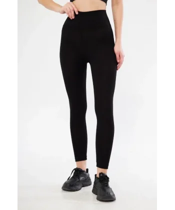Fitilli Full Likralı Yüksek Bel Toparlayıcı Tayt Günlük Ve Spor Kullanım - Siyah