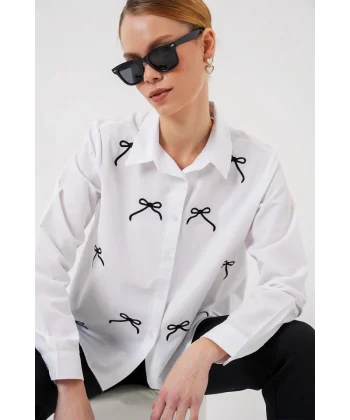 Fiyonk Detay Gömlek 20311 - Beyaz