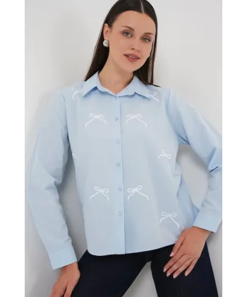 Fiyonk Detay Gömlek 20311 - Mavi